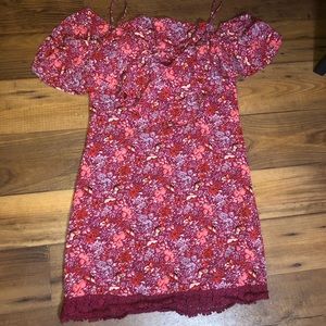 Burgundy mini dress/ ruffle top